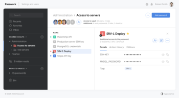 Passwork password manager interface showing secure vault organization