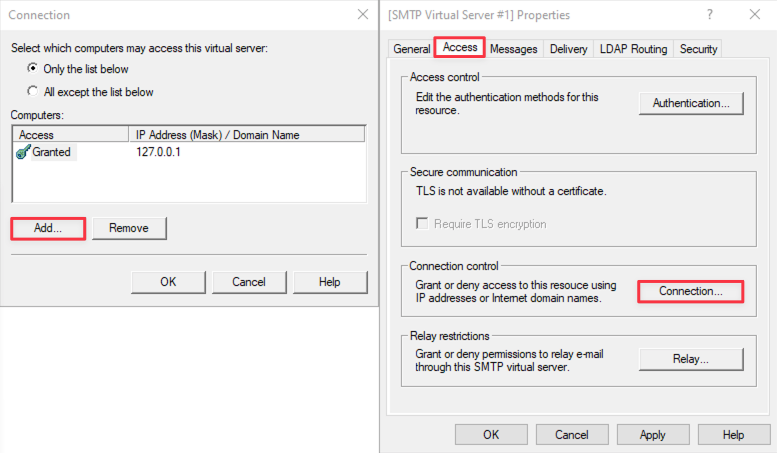 Hinzufügen von 127.0.0.1 zu erlaubten Verbindungen
