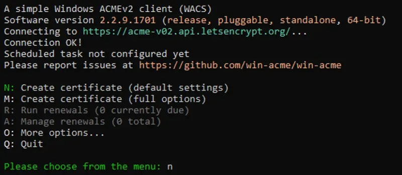 Zertifikat erstellen auswählen