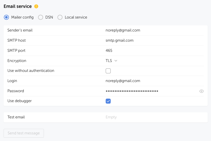 Ejemplo de envío de notificaciones configurado a través de Gmail