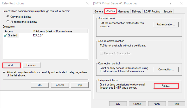 Restricciones de relay 127.0.0.1