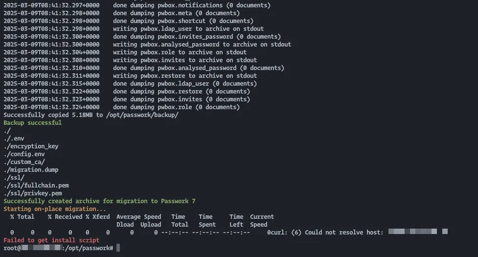 Example of an error during migration execution
