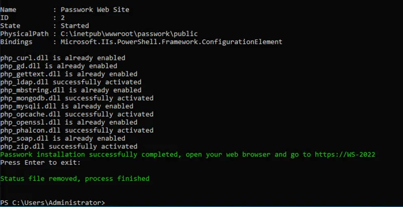 Ejemplo de instalación exitosa