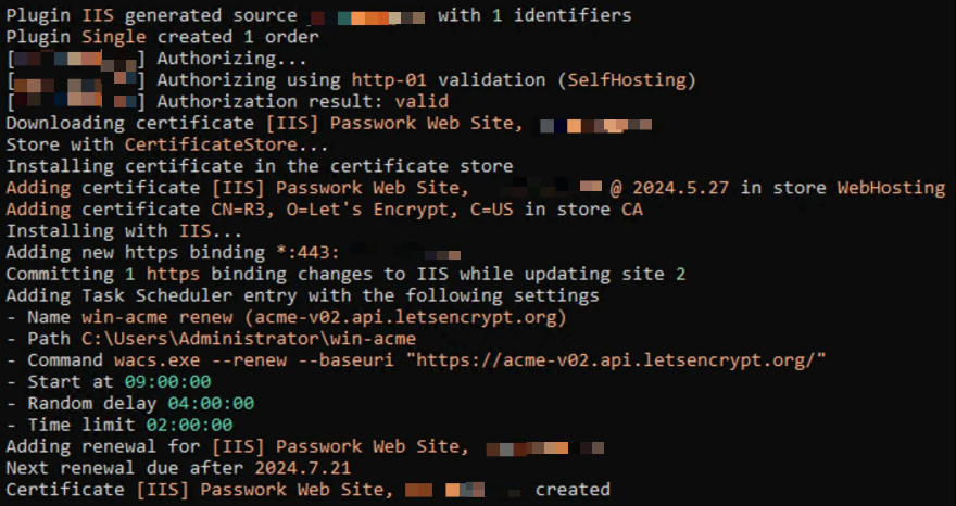 Ejemplo de obtención de un certificado SSL para el sitio web de Passwork