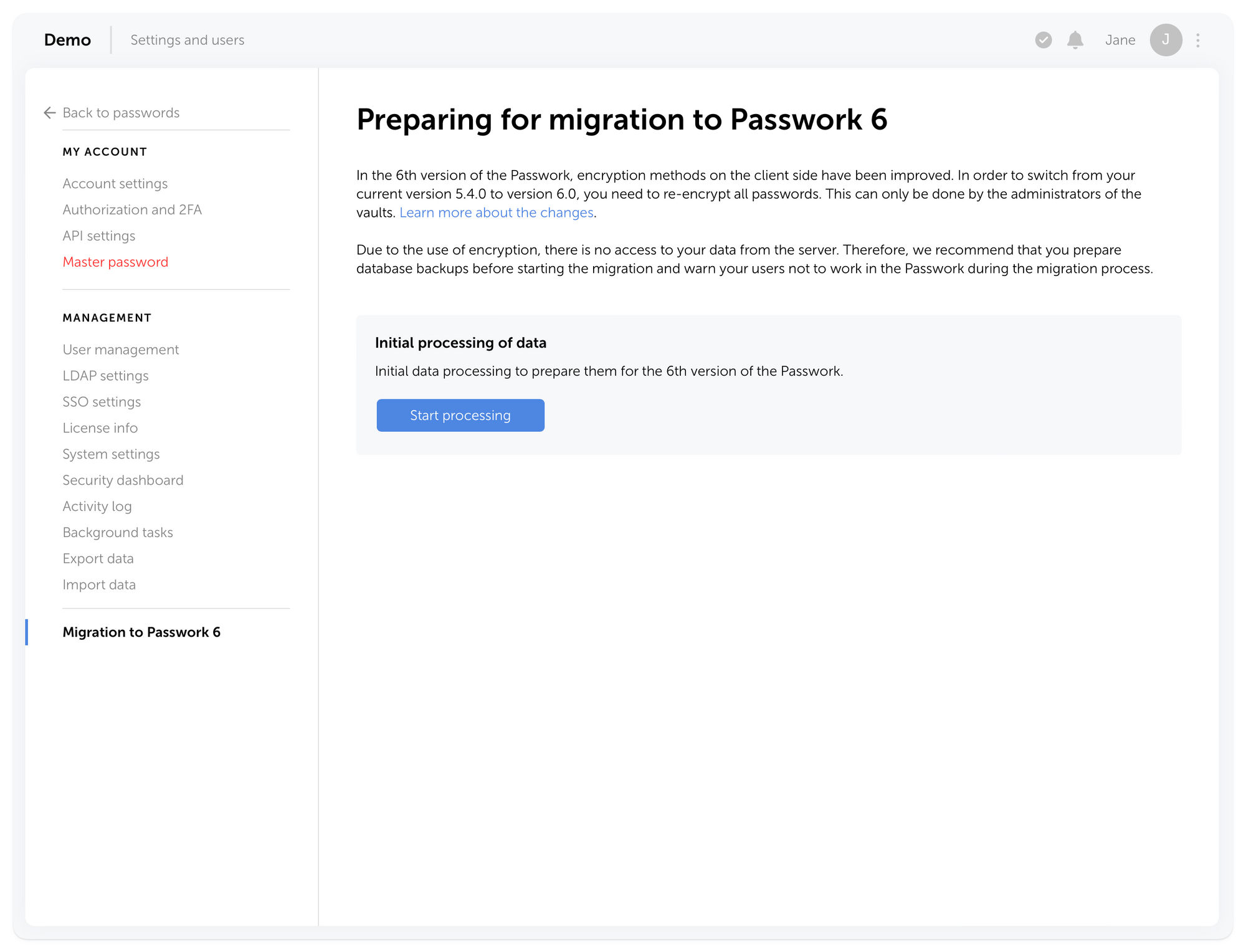 Passwork 5.4 migration page