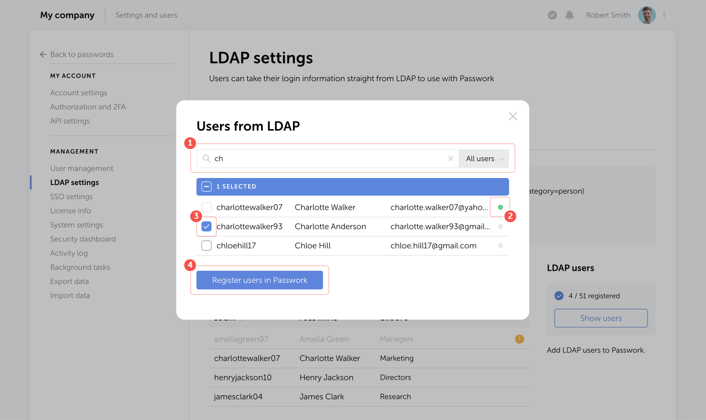 Searching password by browser extension