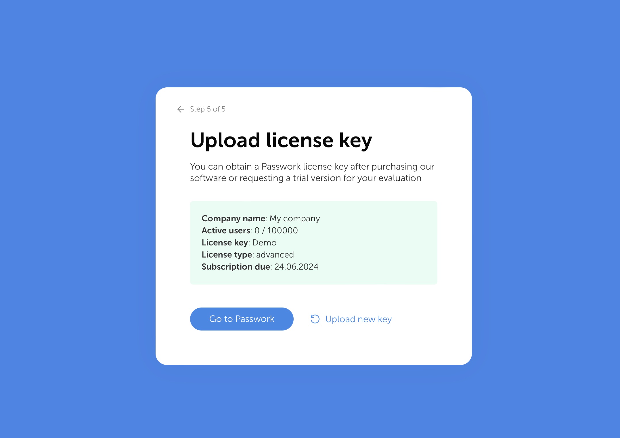 License keys page