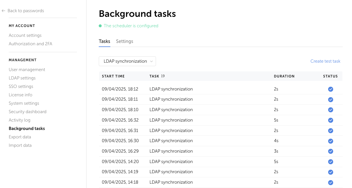 Synchronization execution history