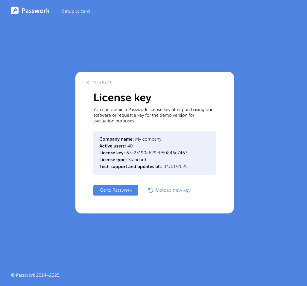 Uploading license key to Passwork
