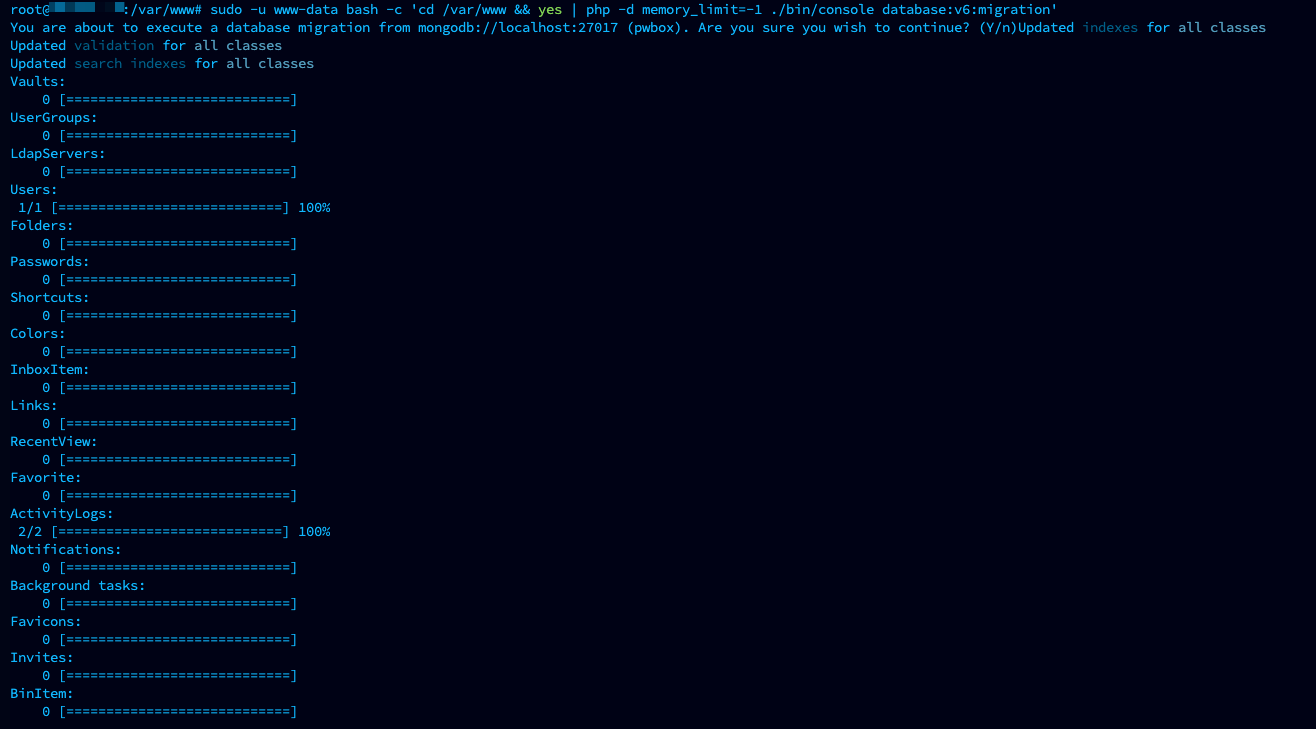 Example of starting and running migration of database objects