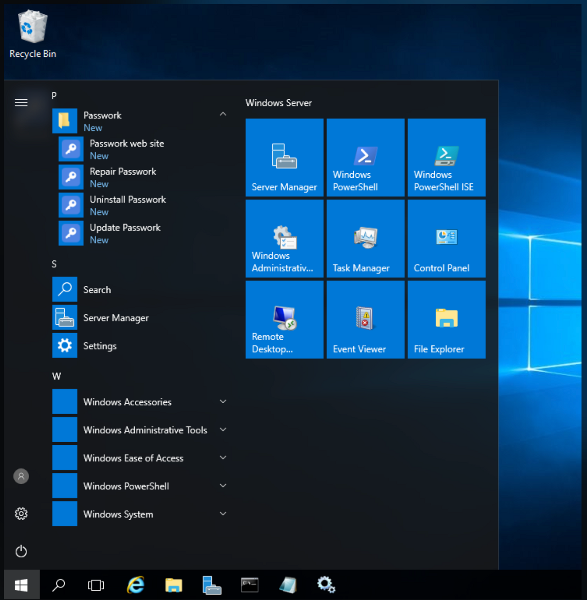 Example of Start menu