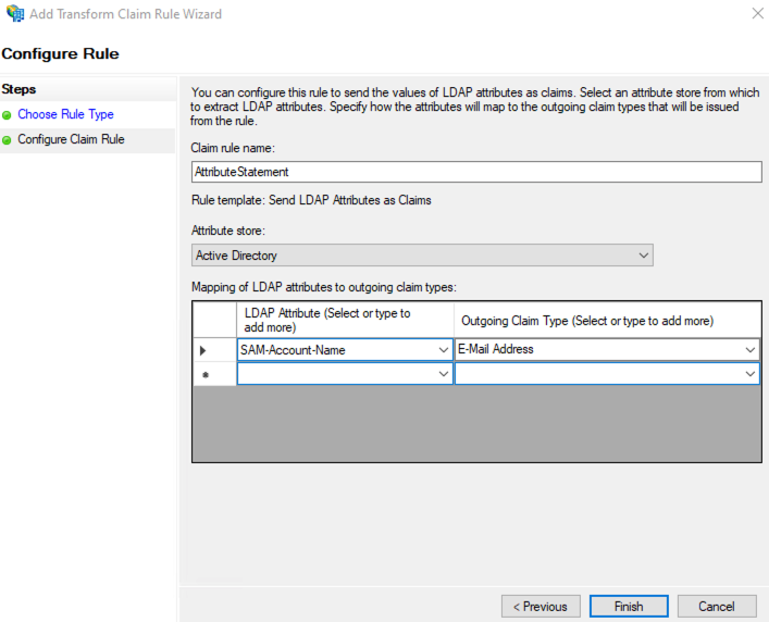 Example of configuring claim attribute