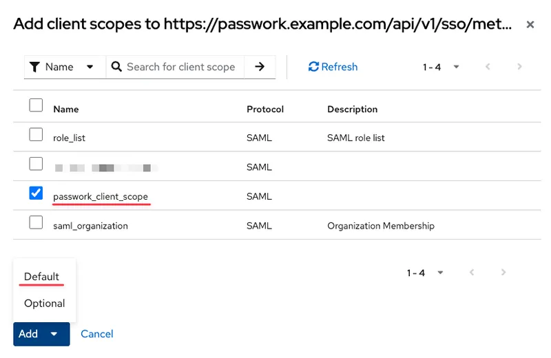Select the created template and add it in Default mode