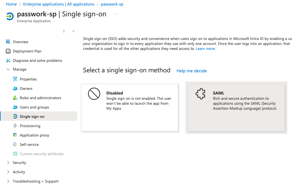 Open configuration for SAML protocol in the created application