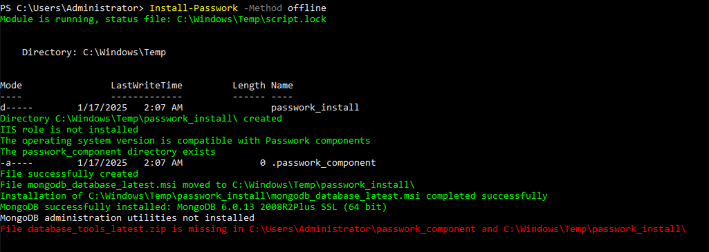 Example of receiving an error during execution