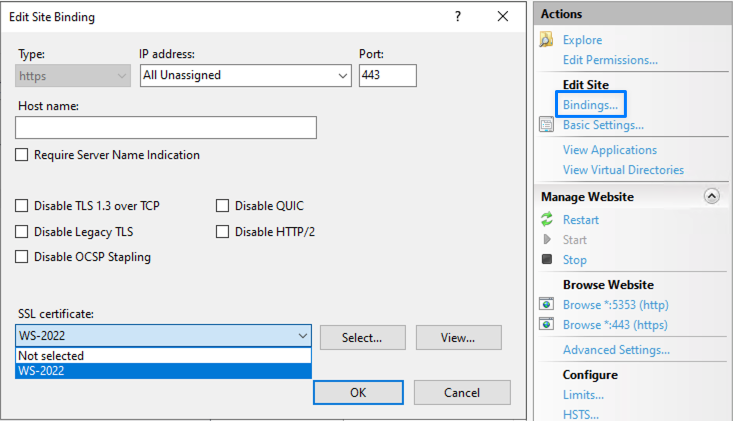 Selecting Certificate for HTTPS