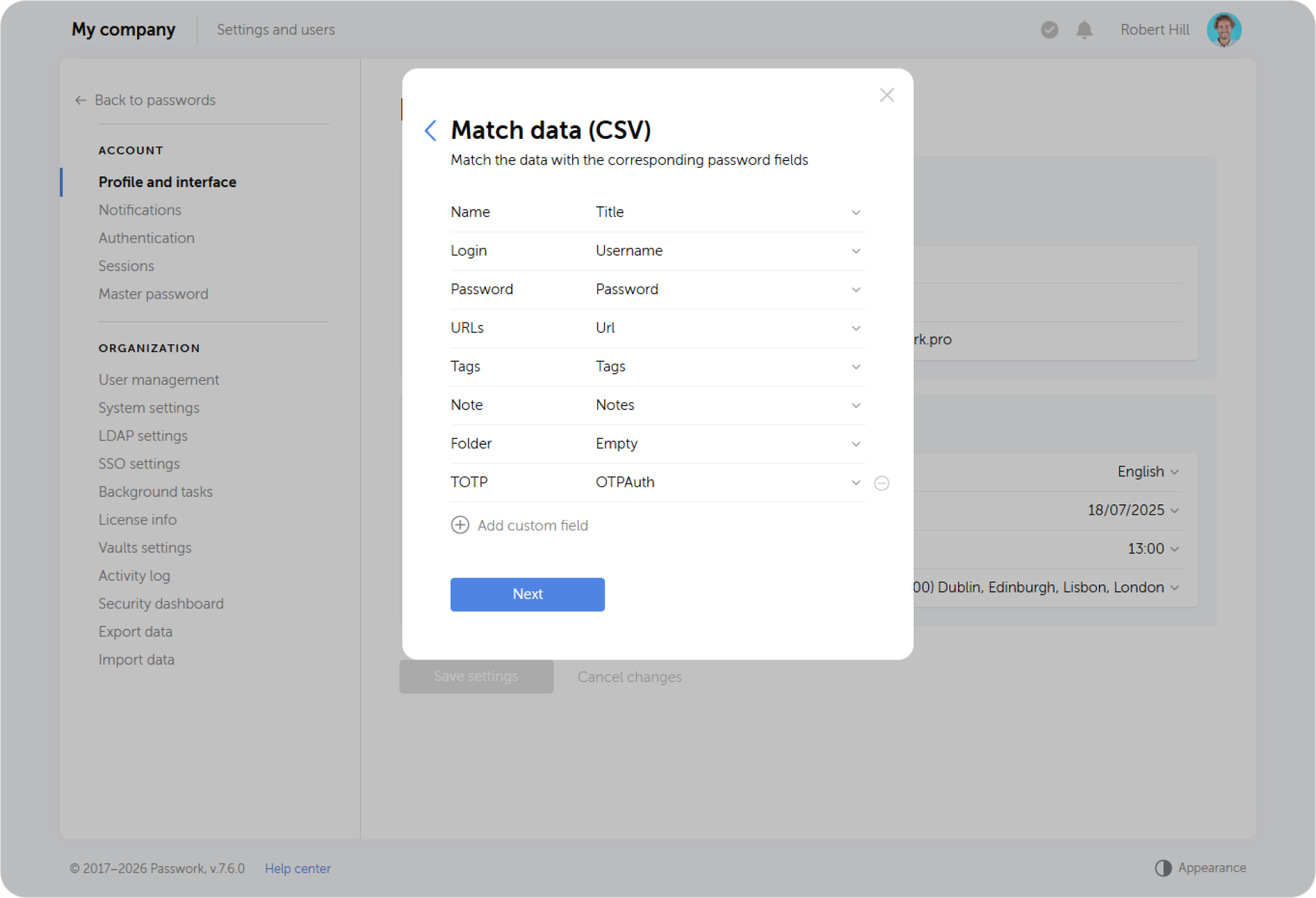 CSV import mapping