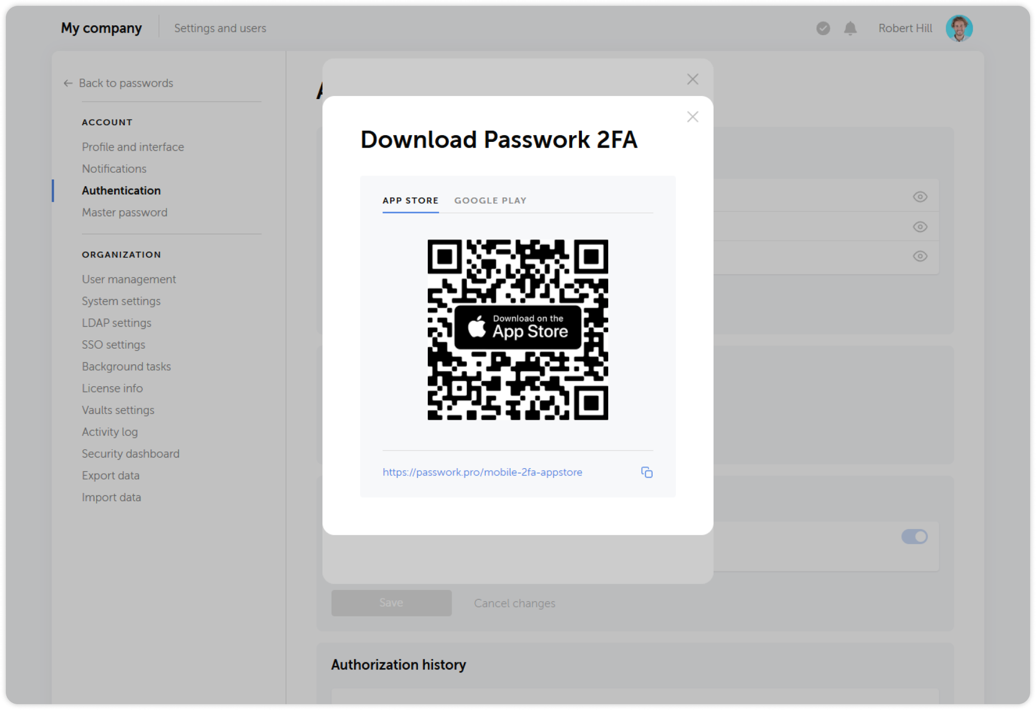 Passwork 2FA app selection