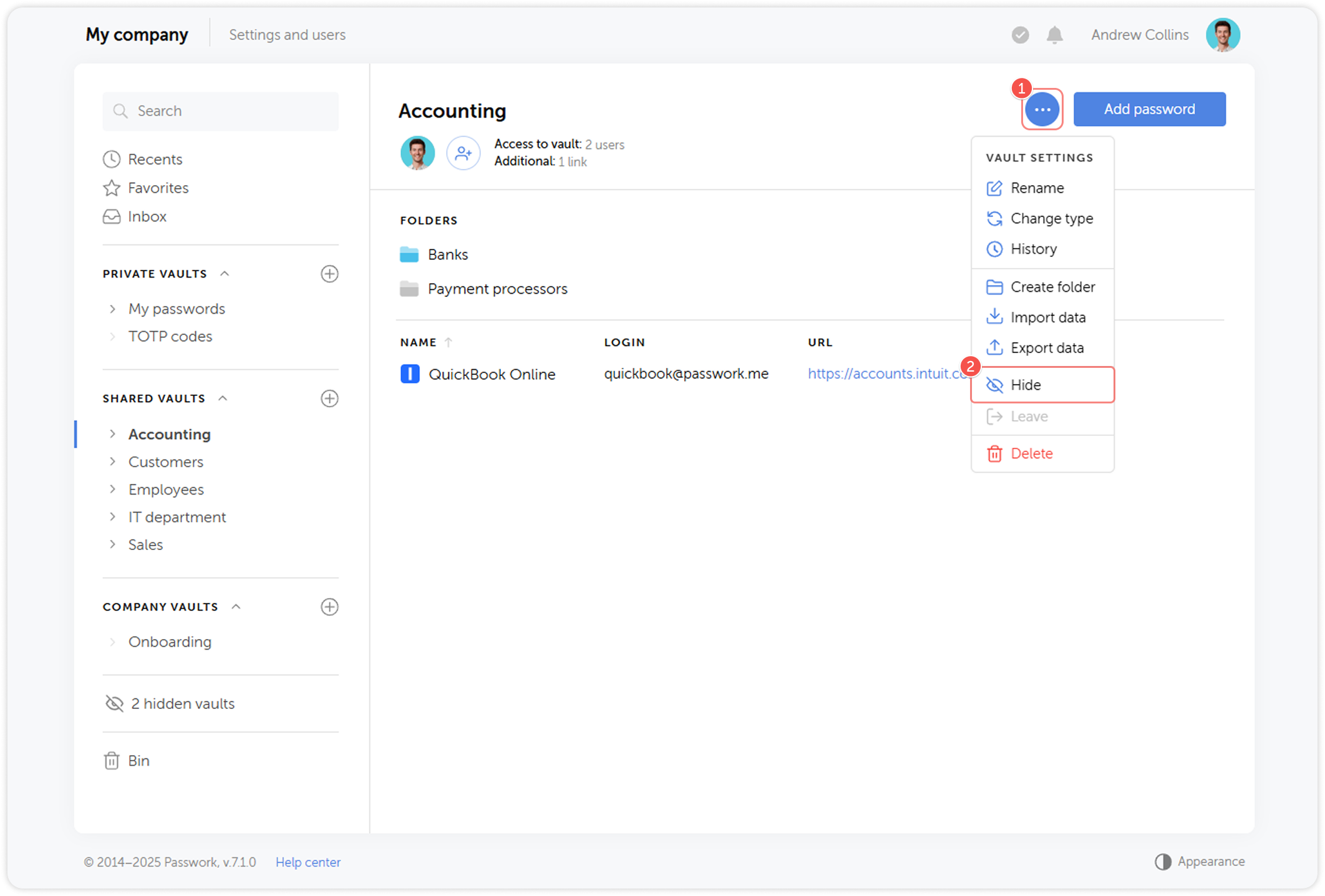 Hide vault option in vault settings