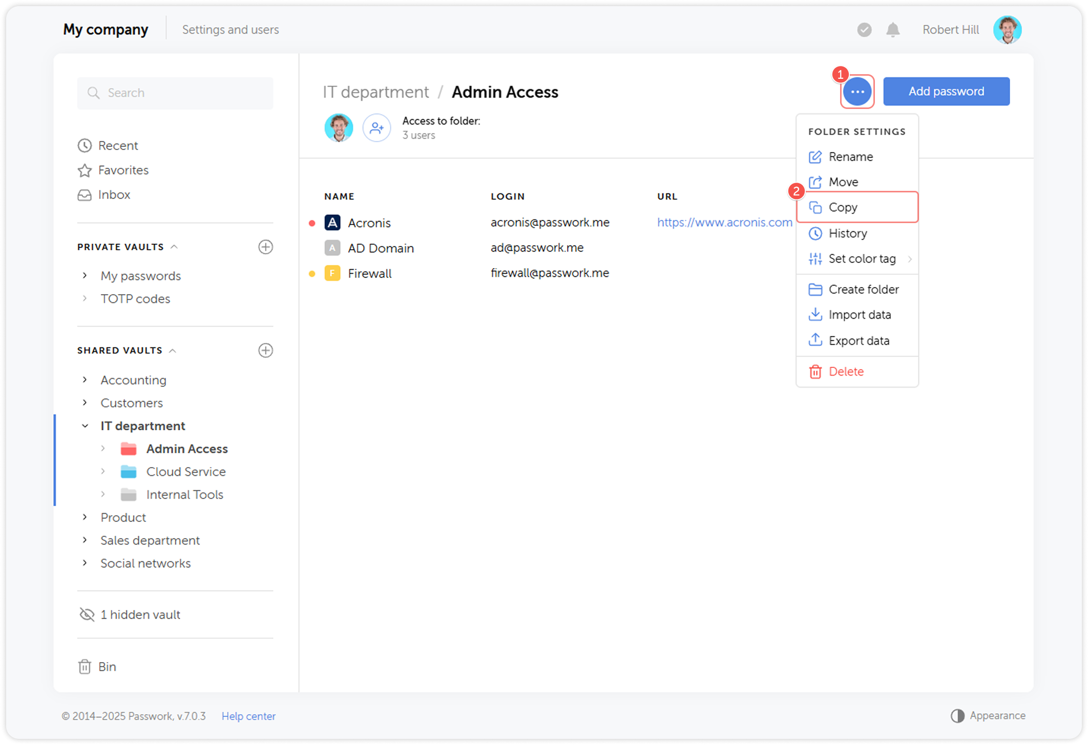 Folder settings menu