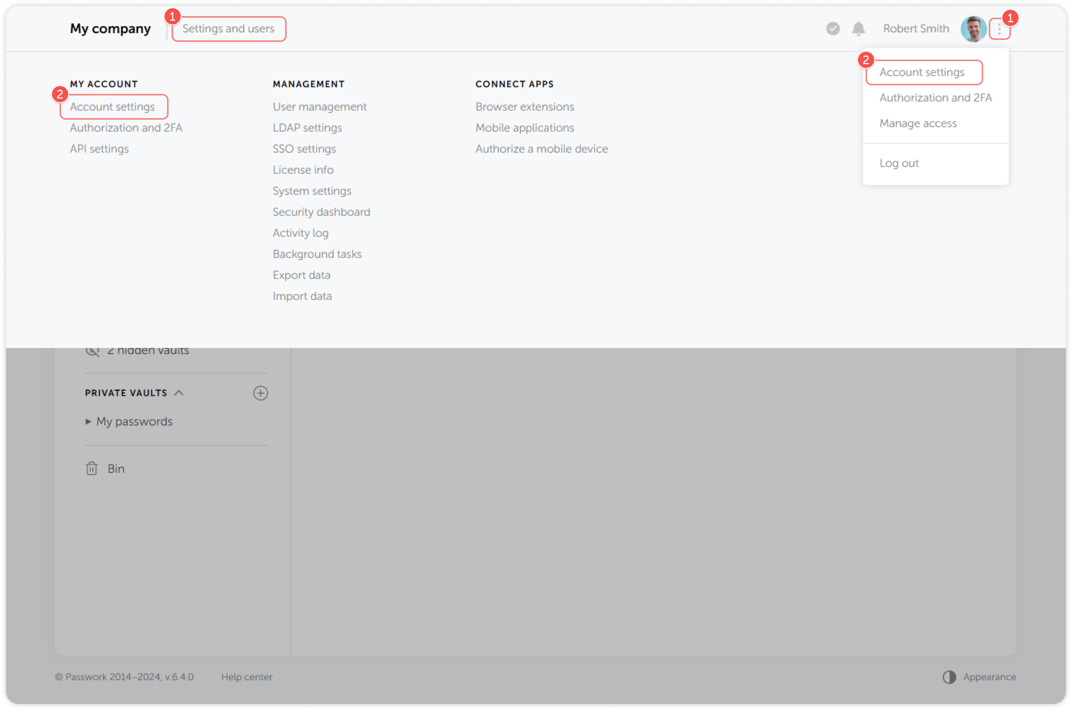 Account settings access