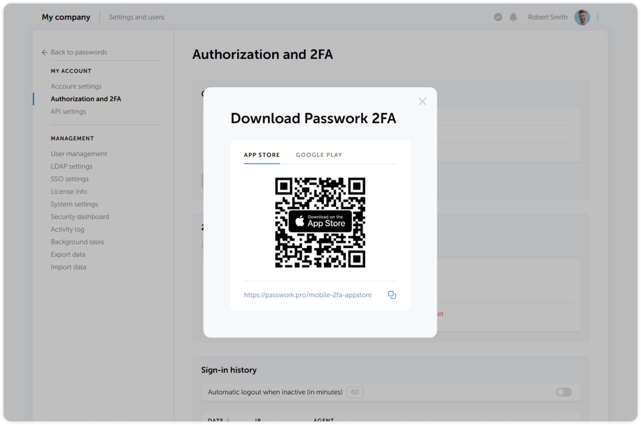 QR code for downloading Passwork 2FA