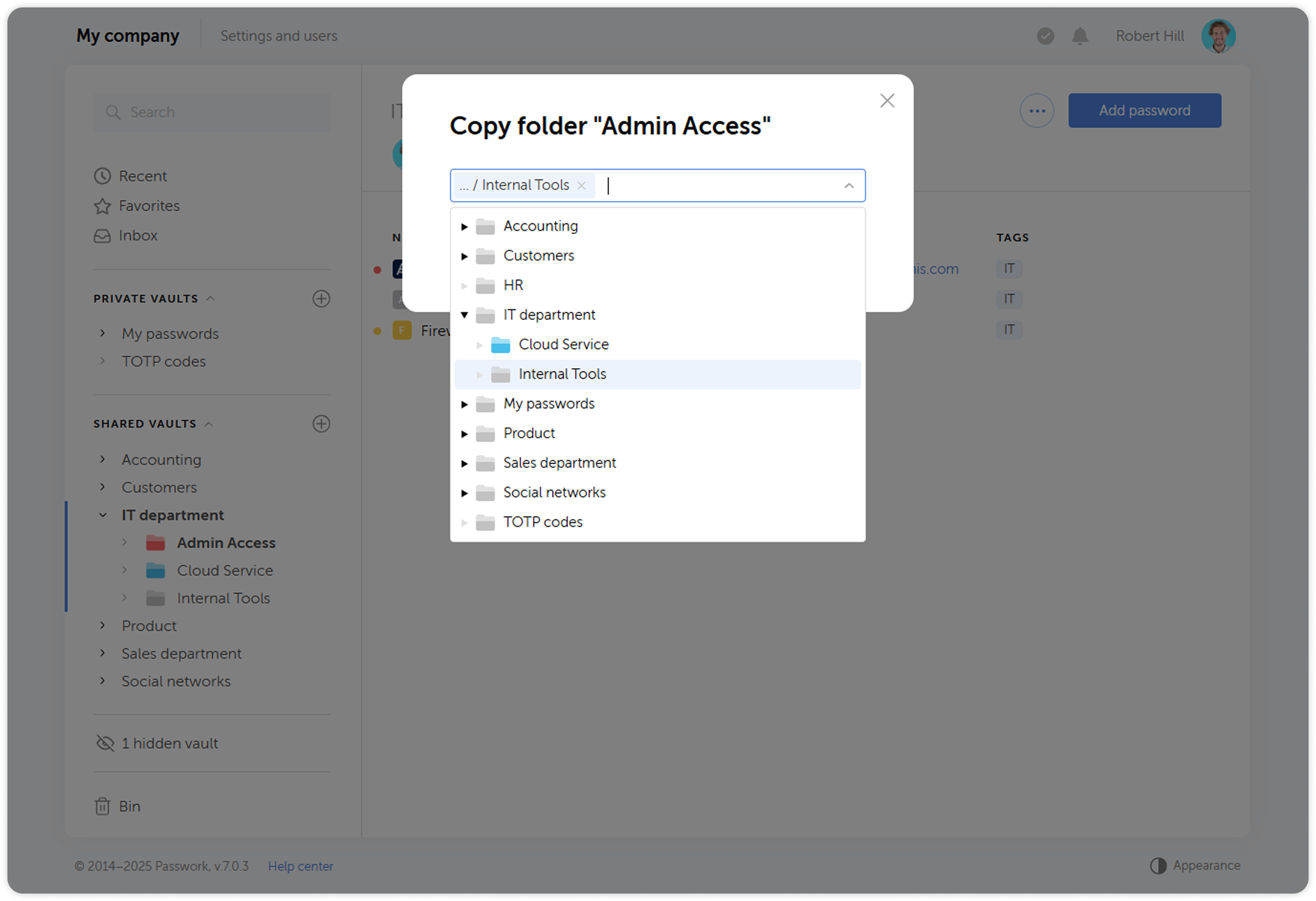 Dropdown list for selecting destination