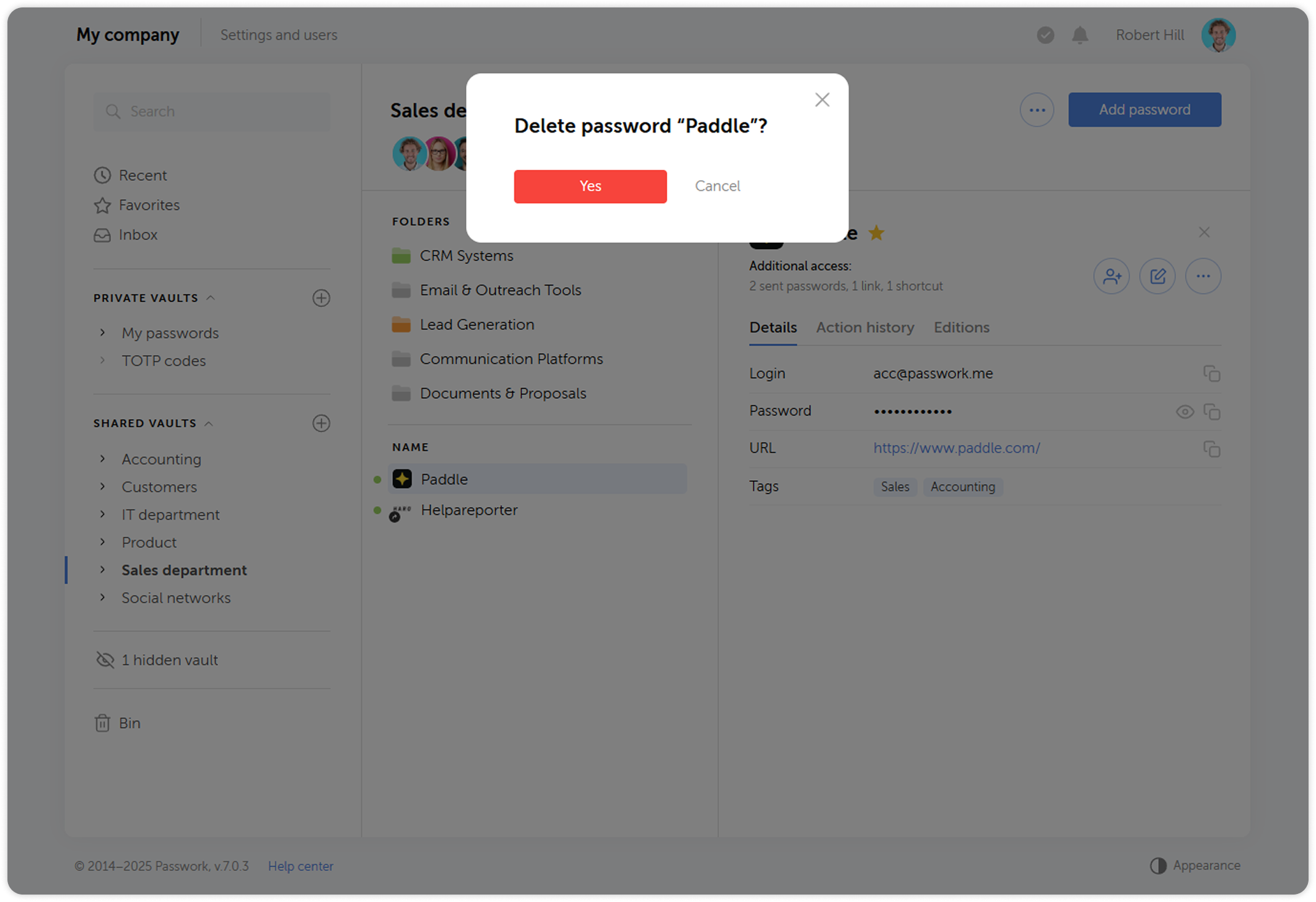 Confirm deletion dialog