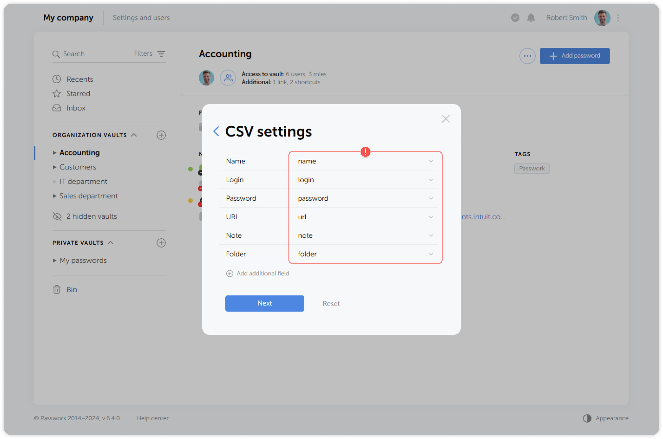 Field mapping interface