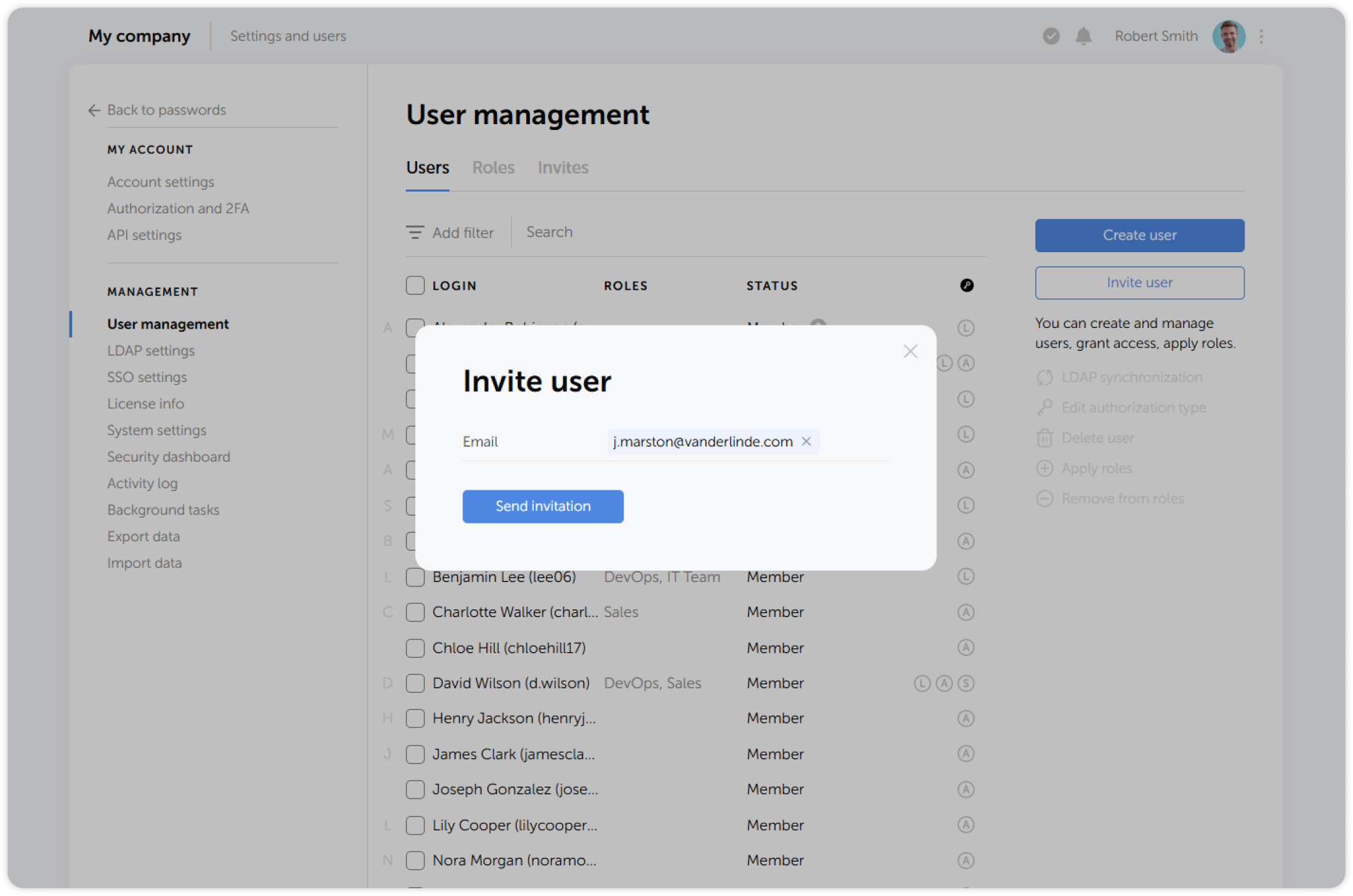 Invite user form