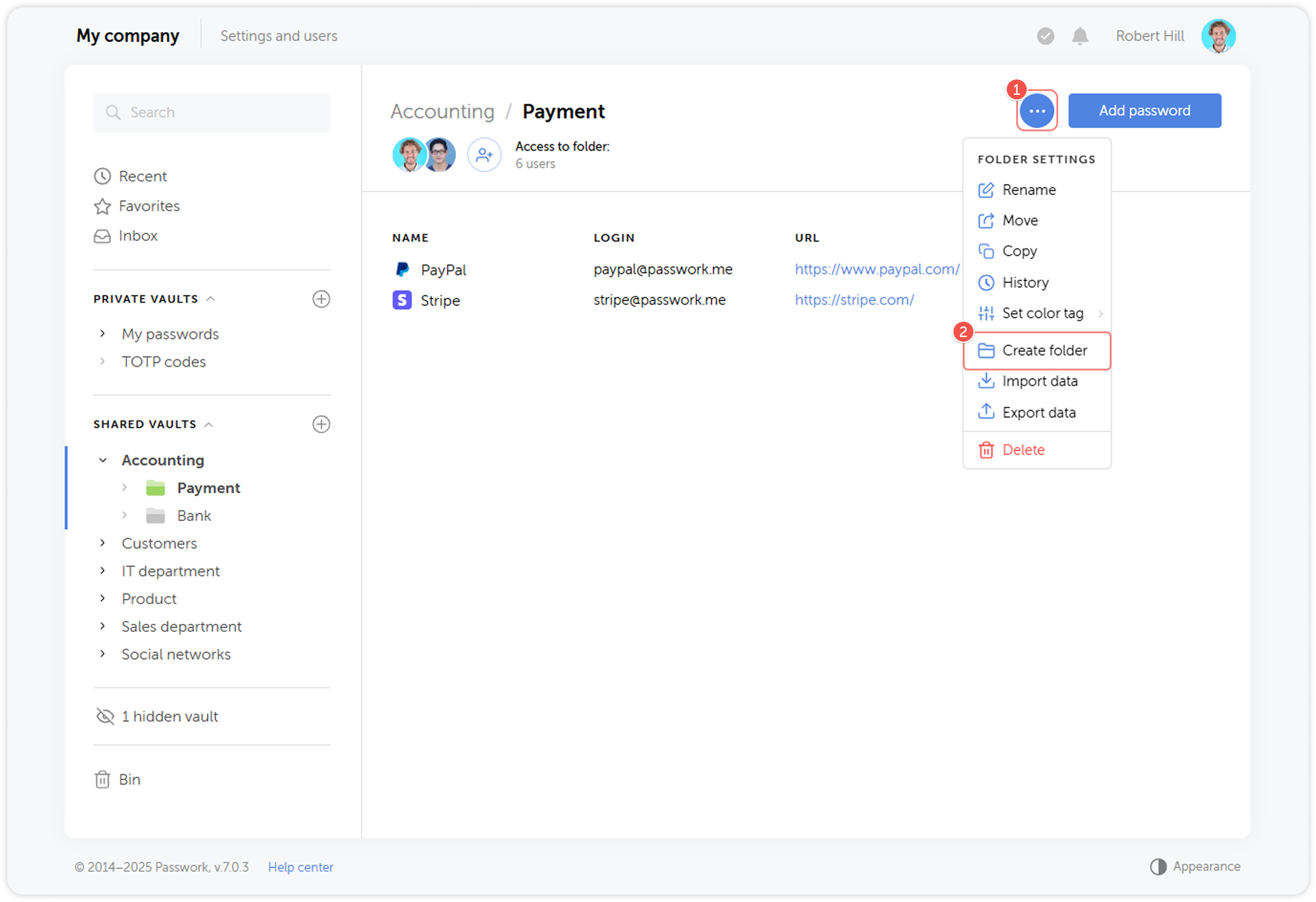 Create folder option