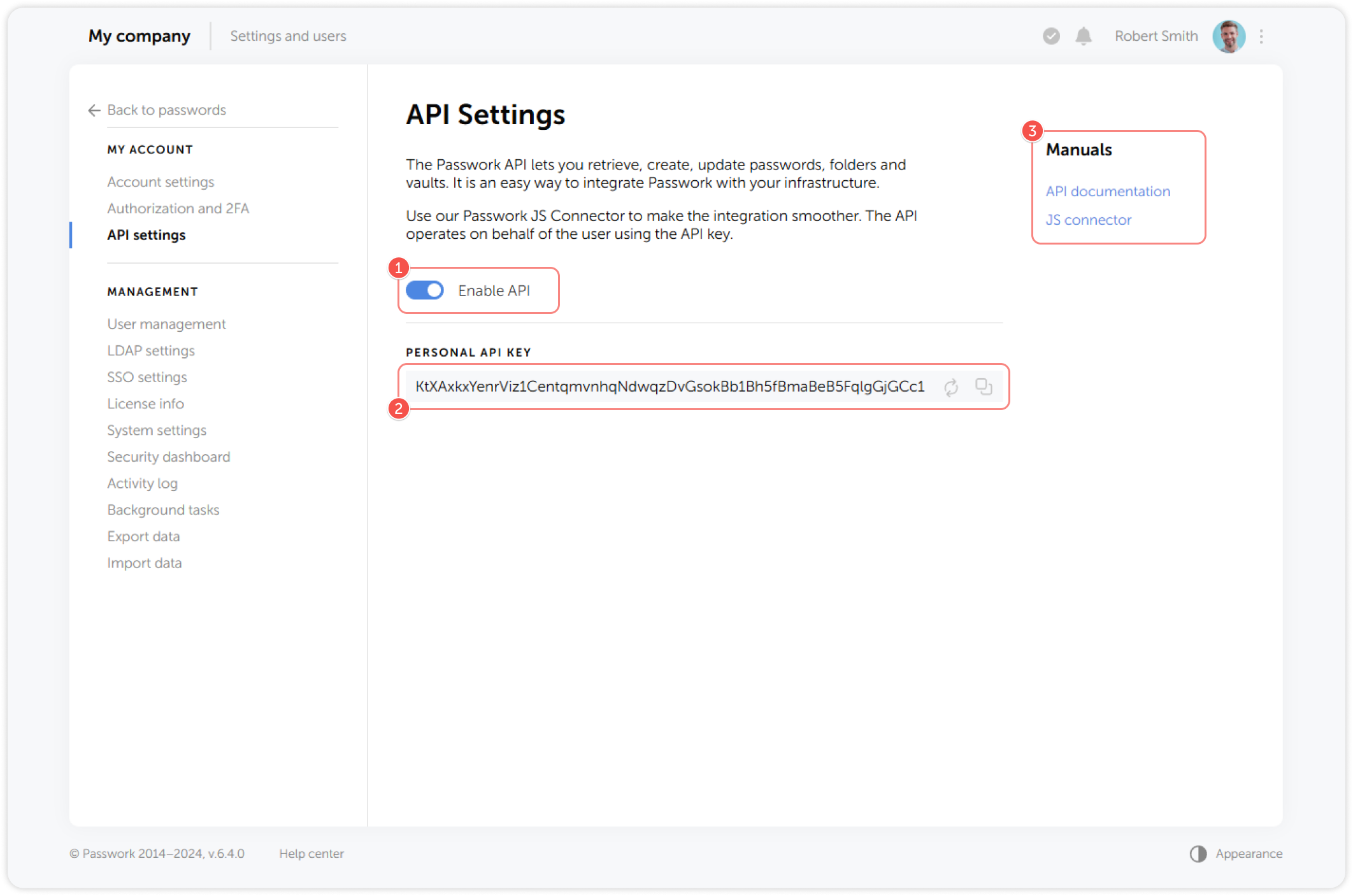 API settings interface