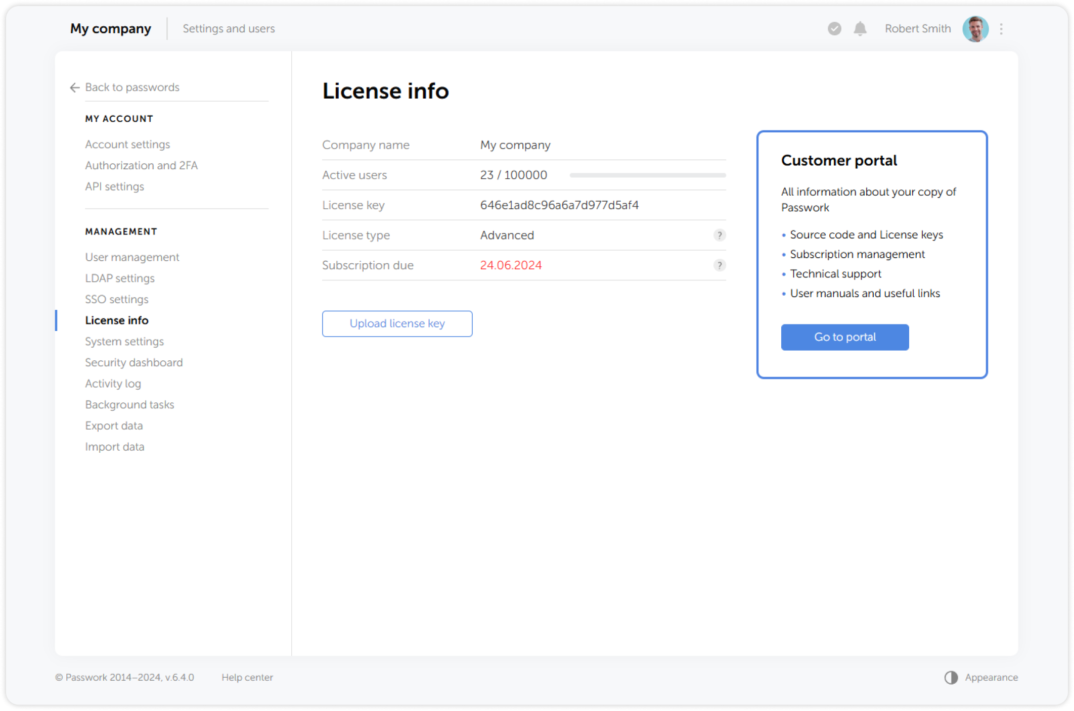 License info page