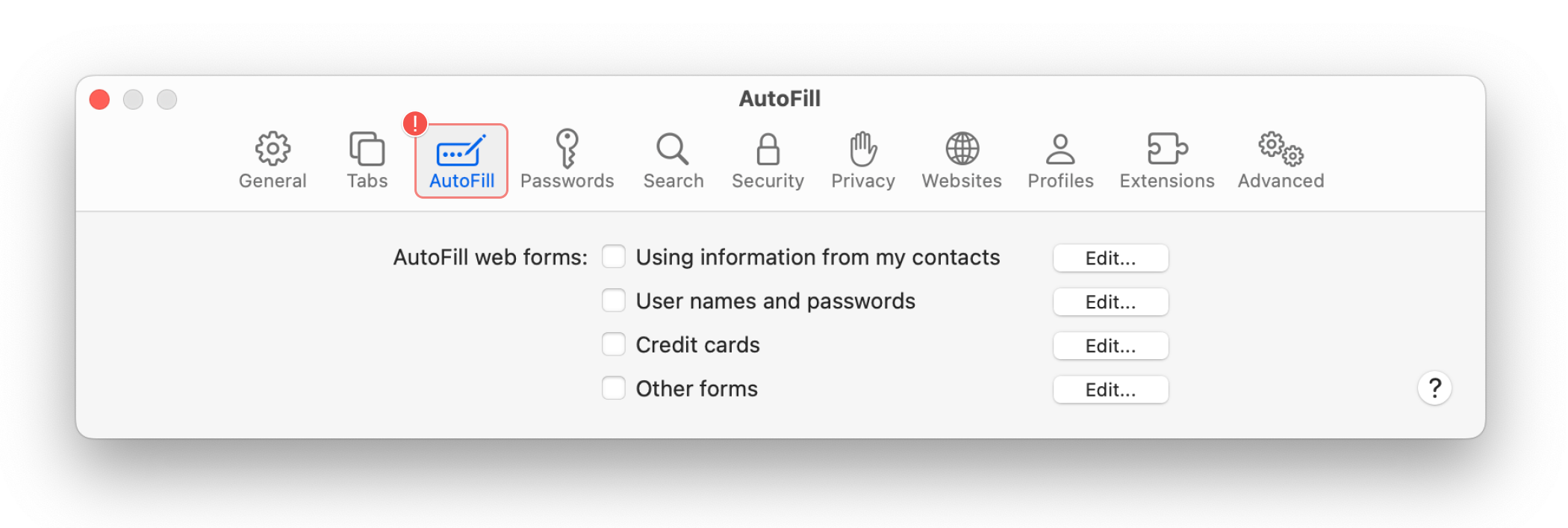 Safari autofill settings