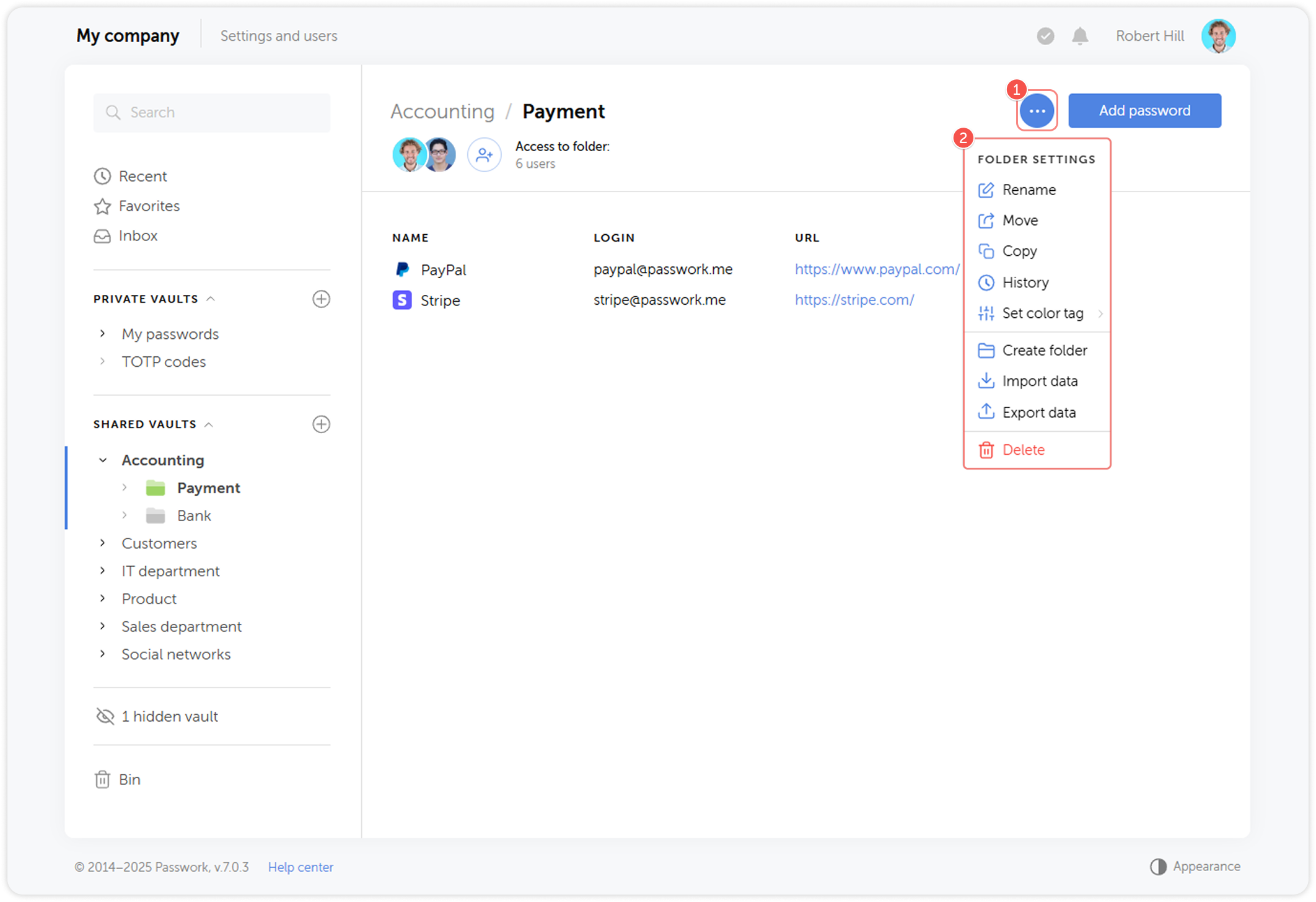 Folder settings menu