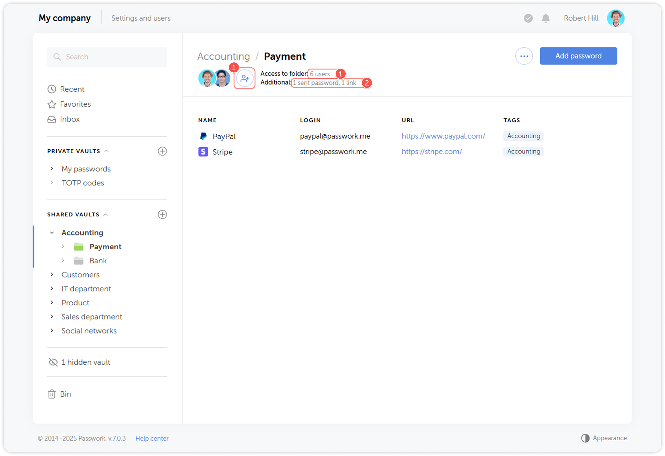Folder access settings