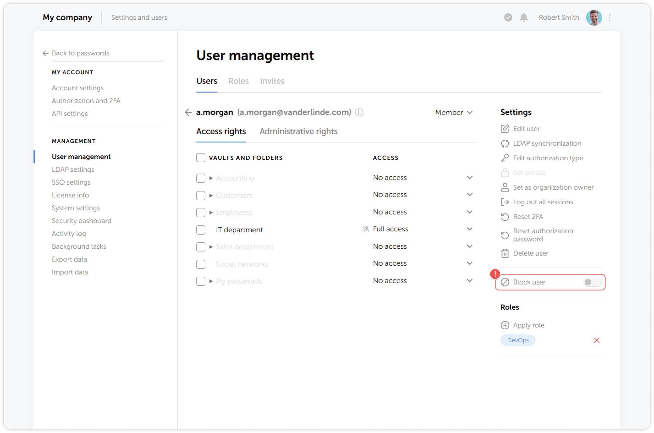 Block user toggle