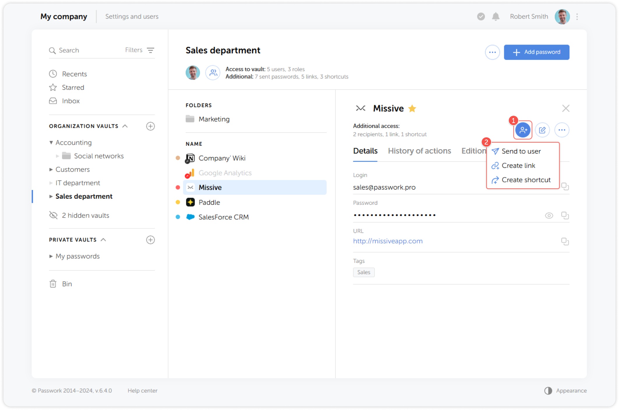 Share password menu