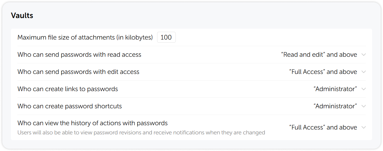Vaults settings