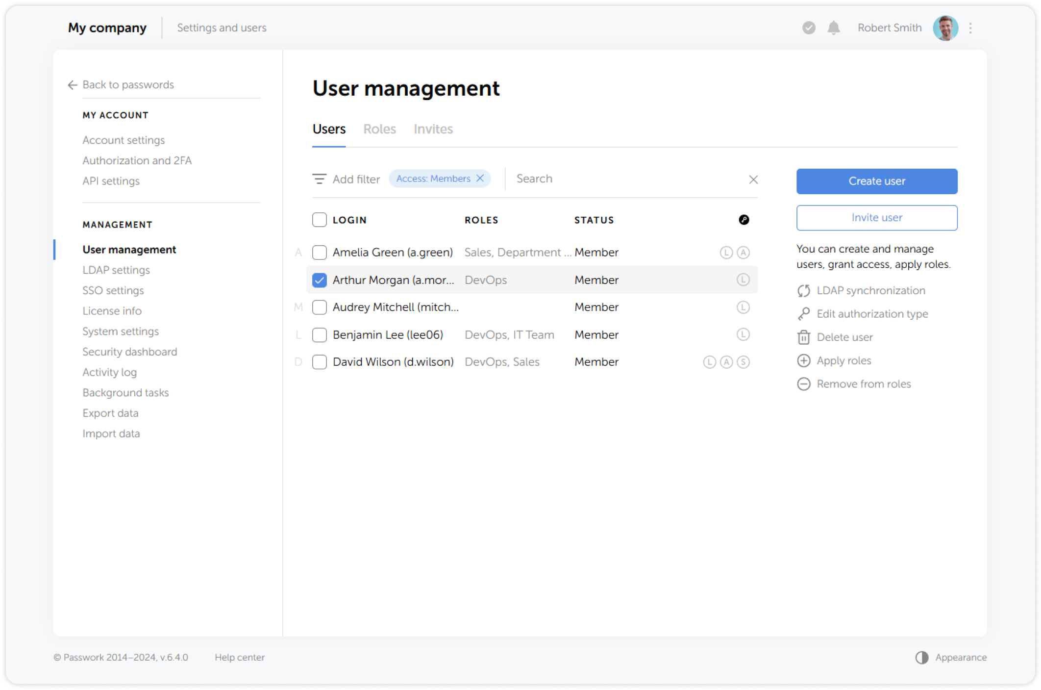 Users tab interface