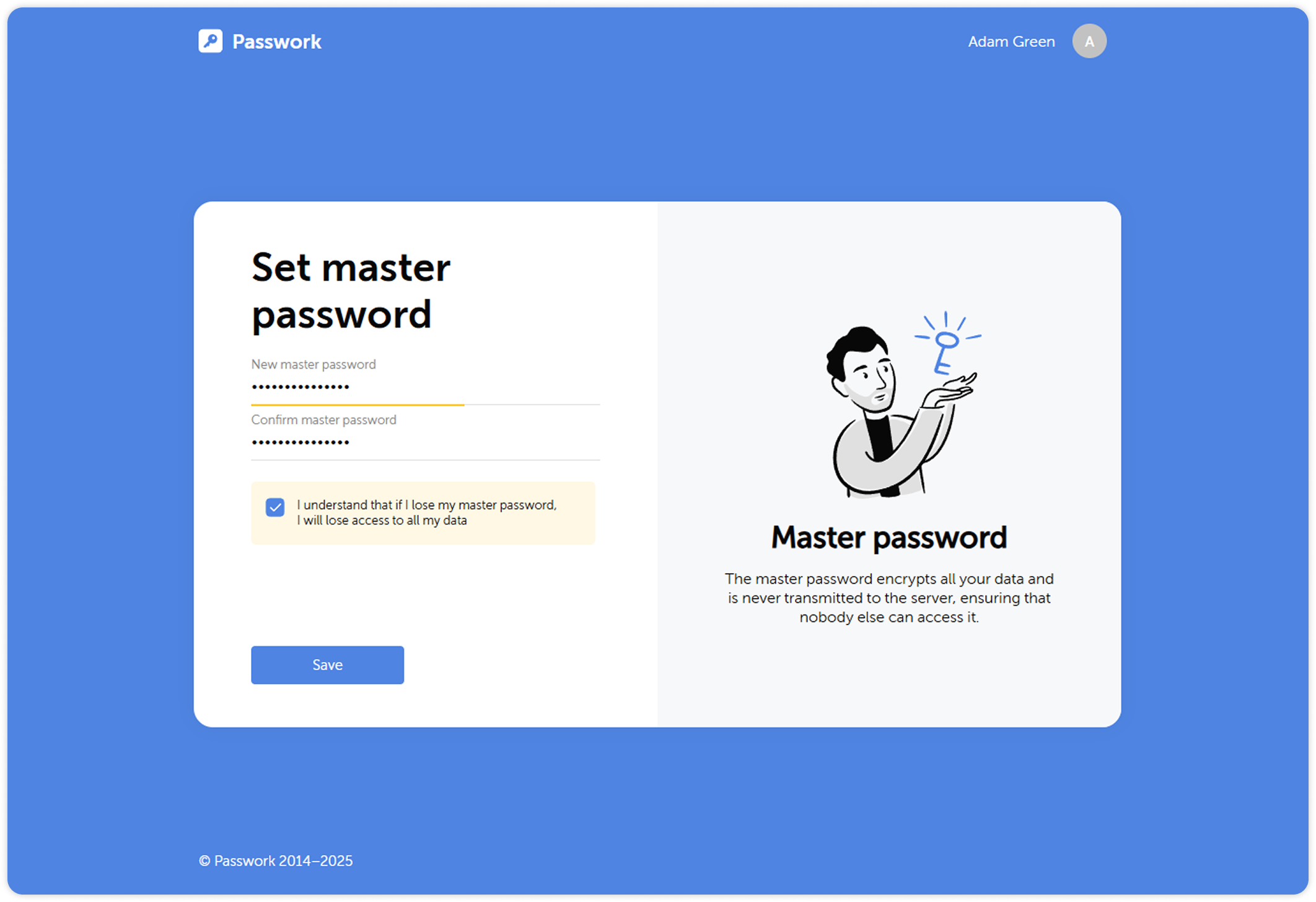 Master password setup