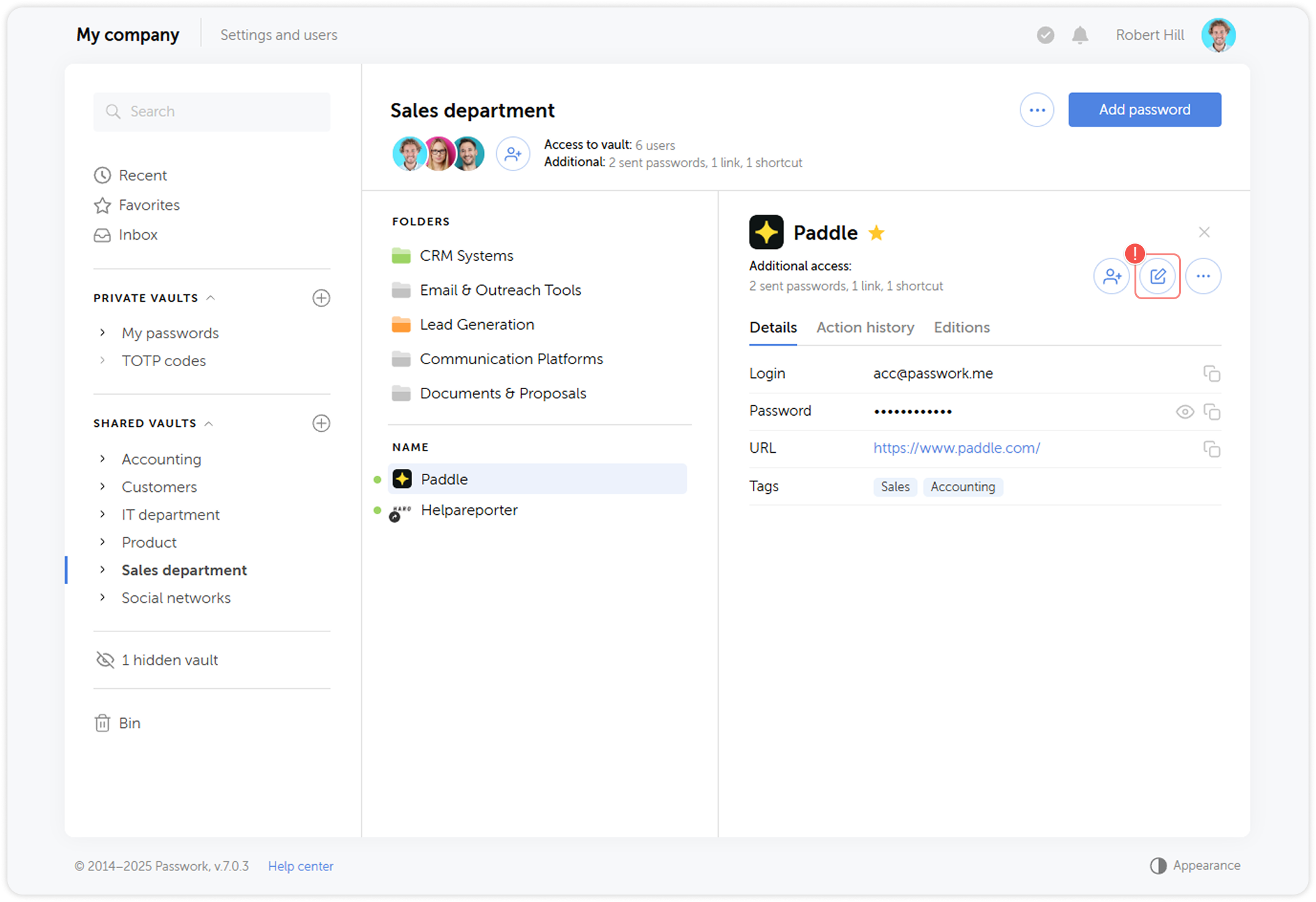 Edit password button