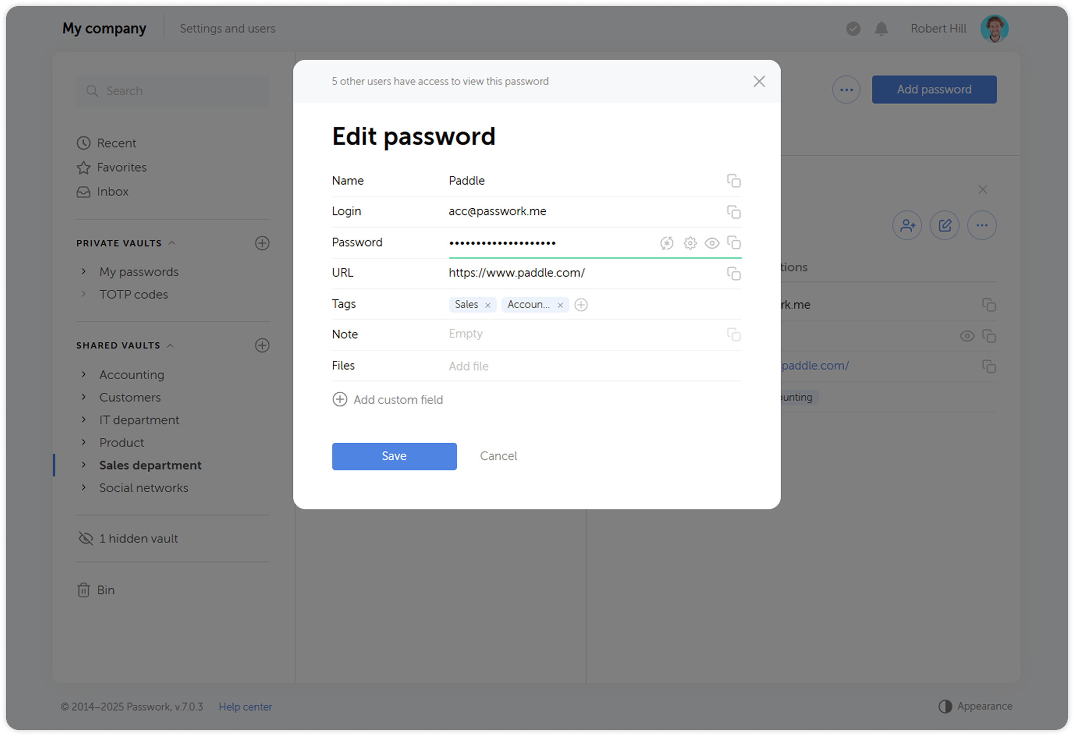Edit password dialog window