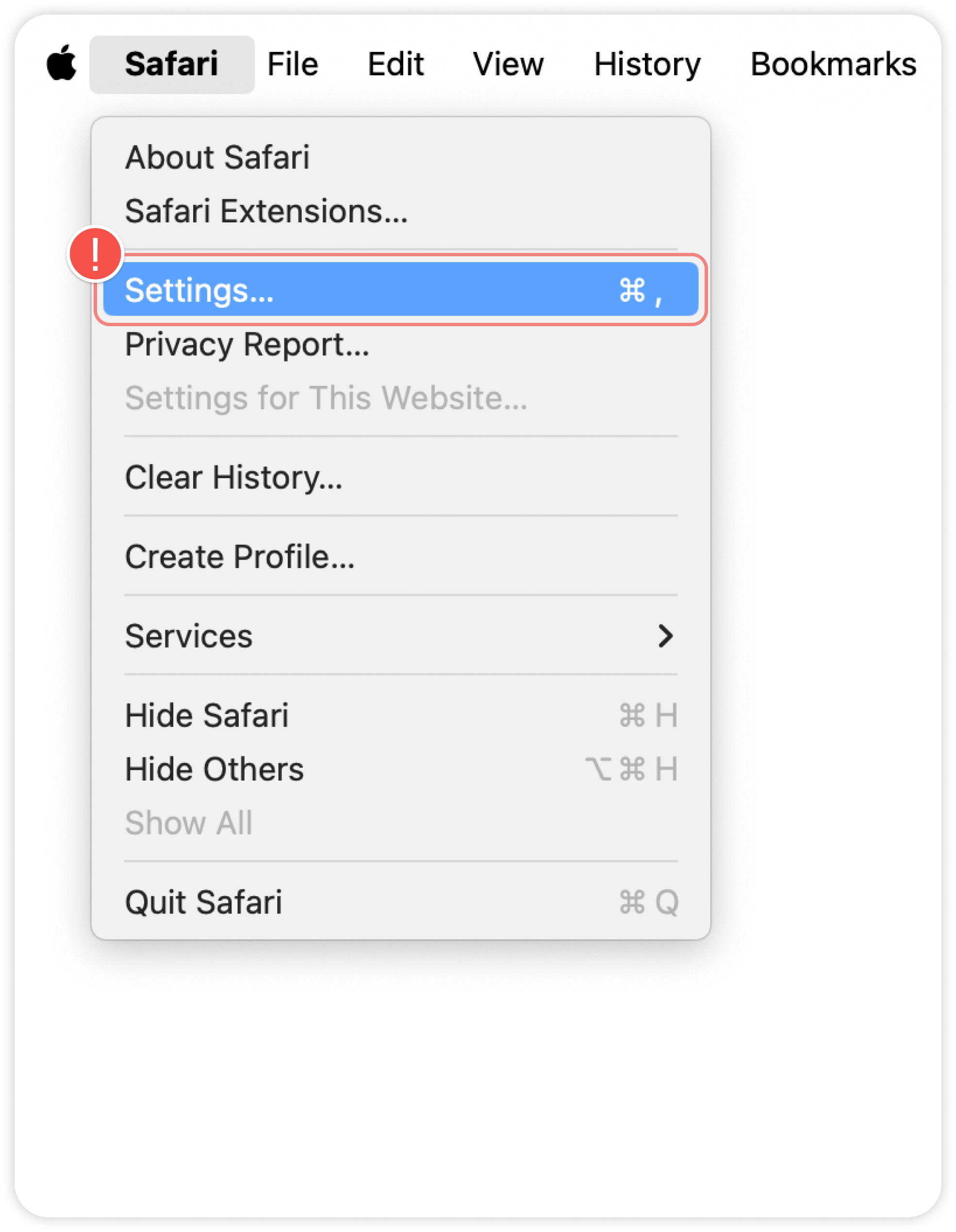 Safari settings menu