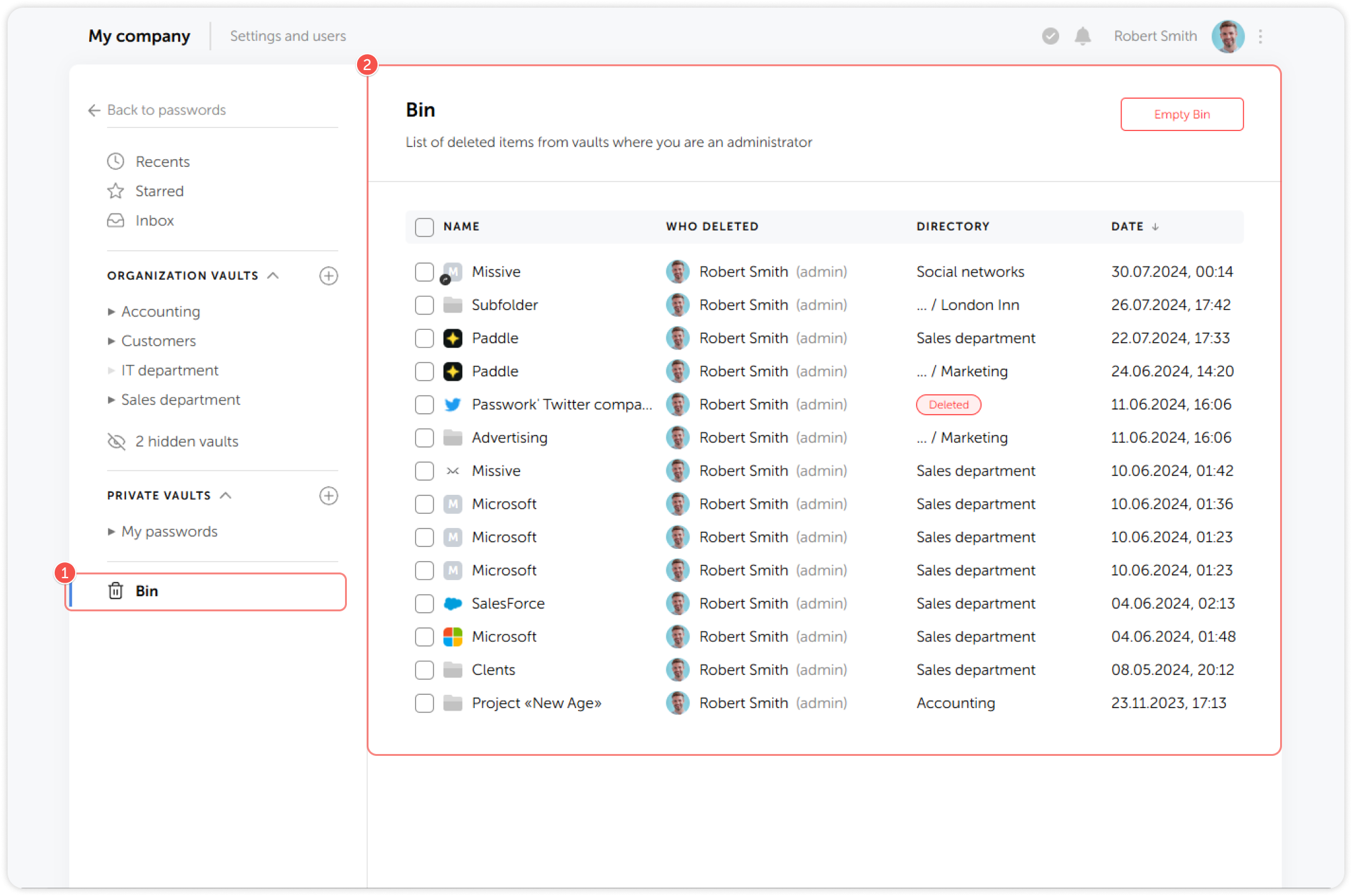 Bin interface