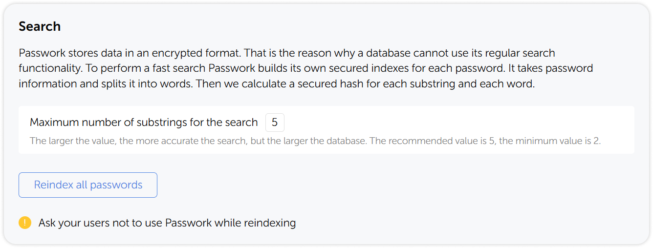 Search configuration settings