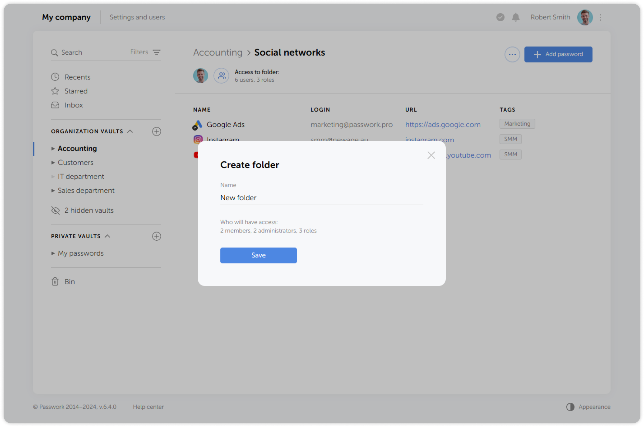 Create folder dialog
