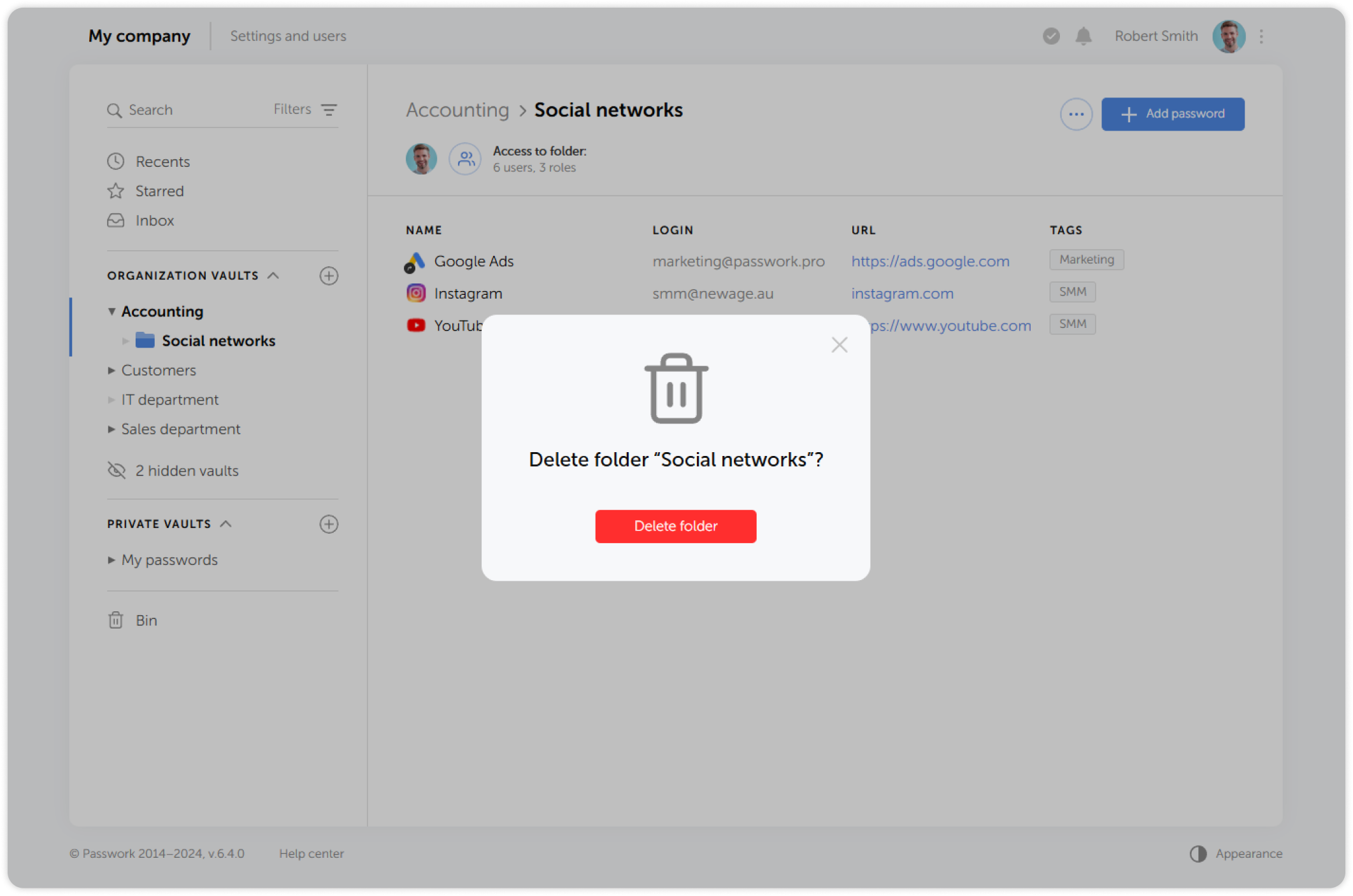 Delete folder confirmation dialog