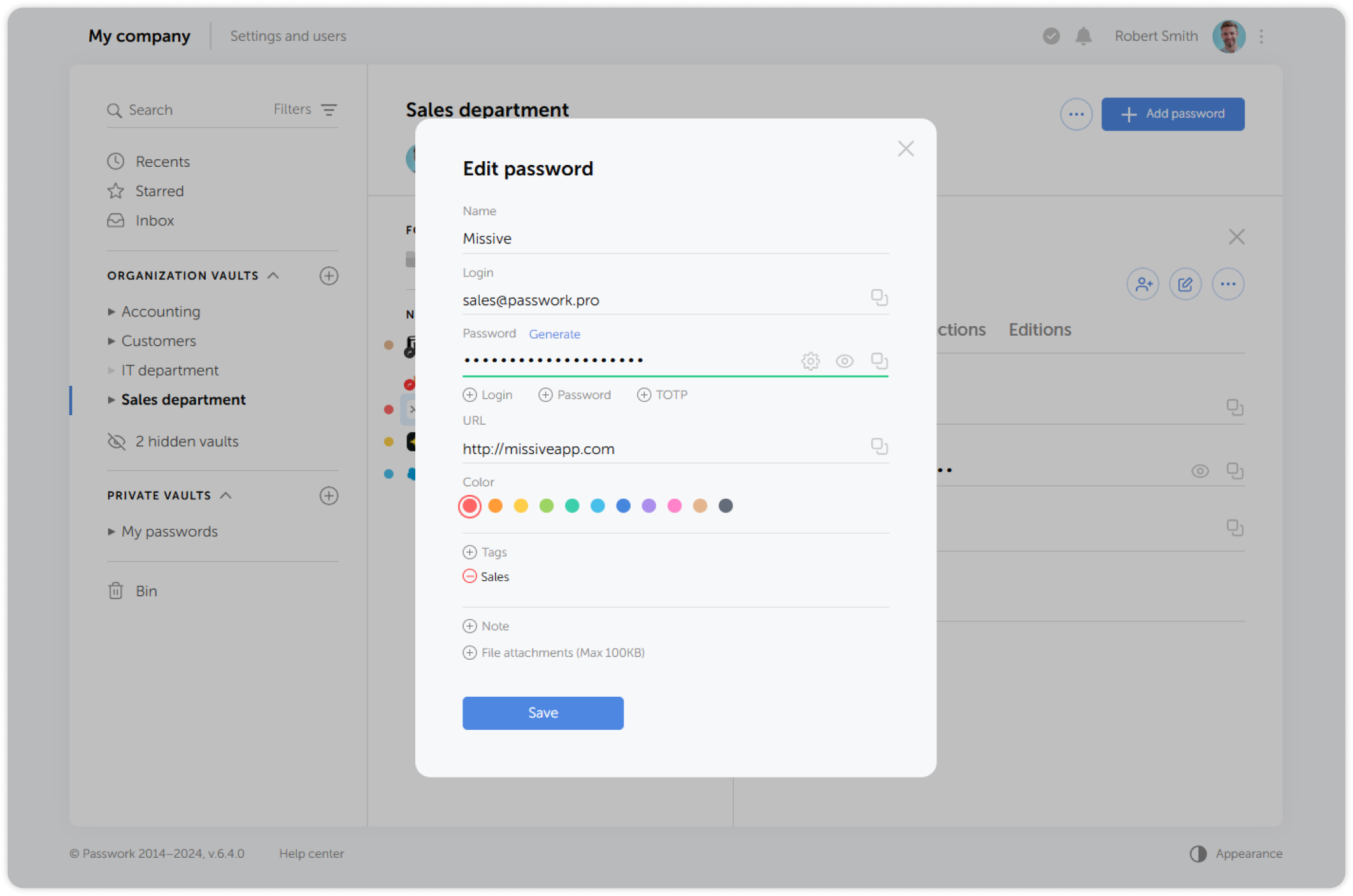 Edit password dialog