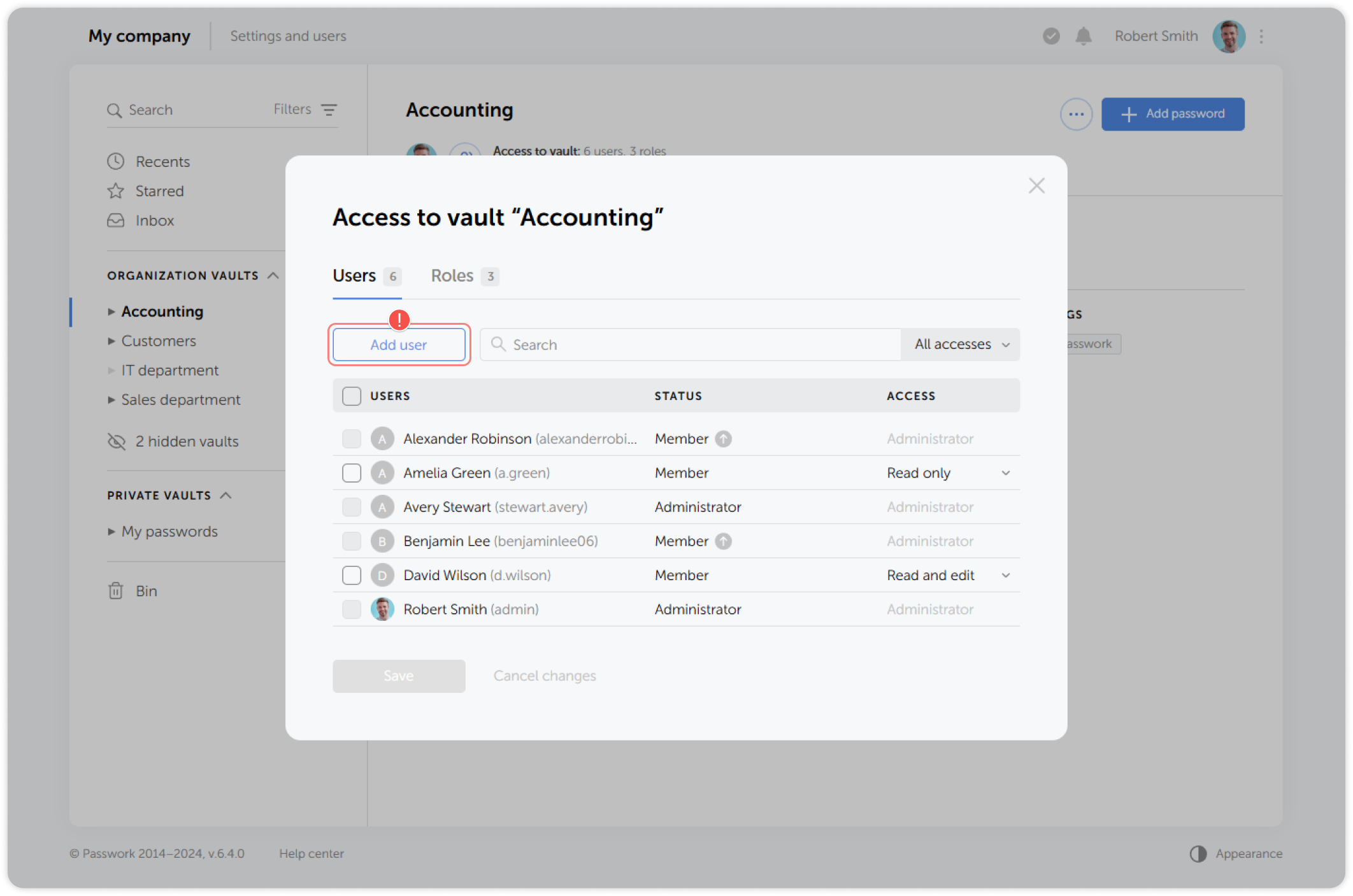 Add user button